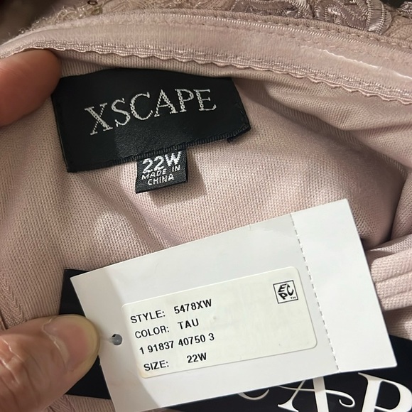 Xscape Plus Size 22W Off-the-Shoulder High-Low Hem Mermaid Dress in Taupe - Picture 6 of 10